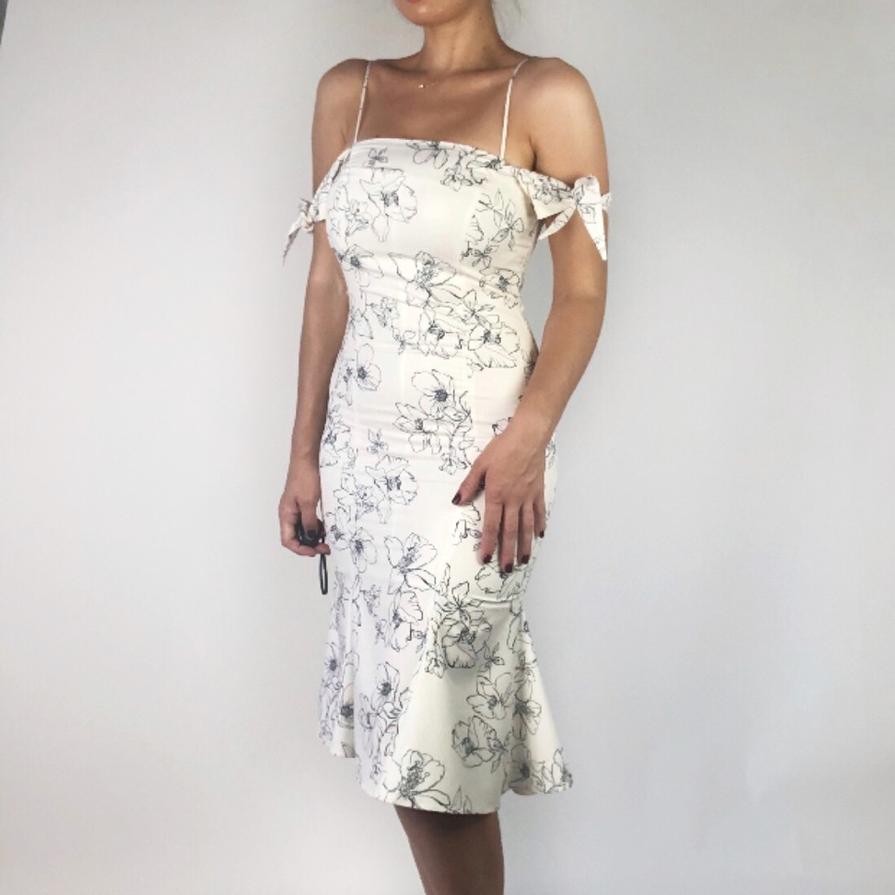 Current Air | White + Black Floral Midi Dress XS